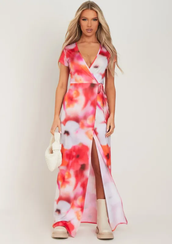 Gloria Pink Floral Print Wrap Maxi Dress made by Missy Empire