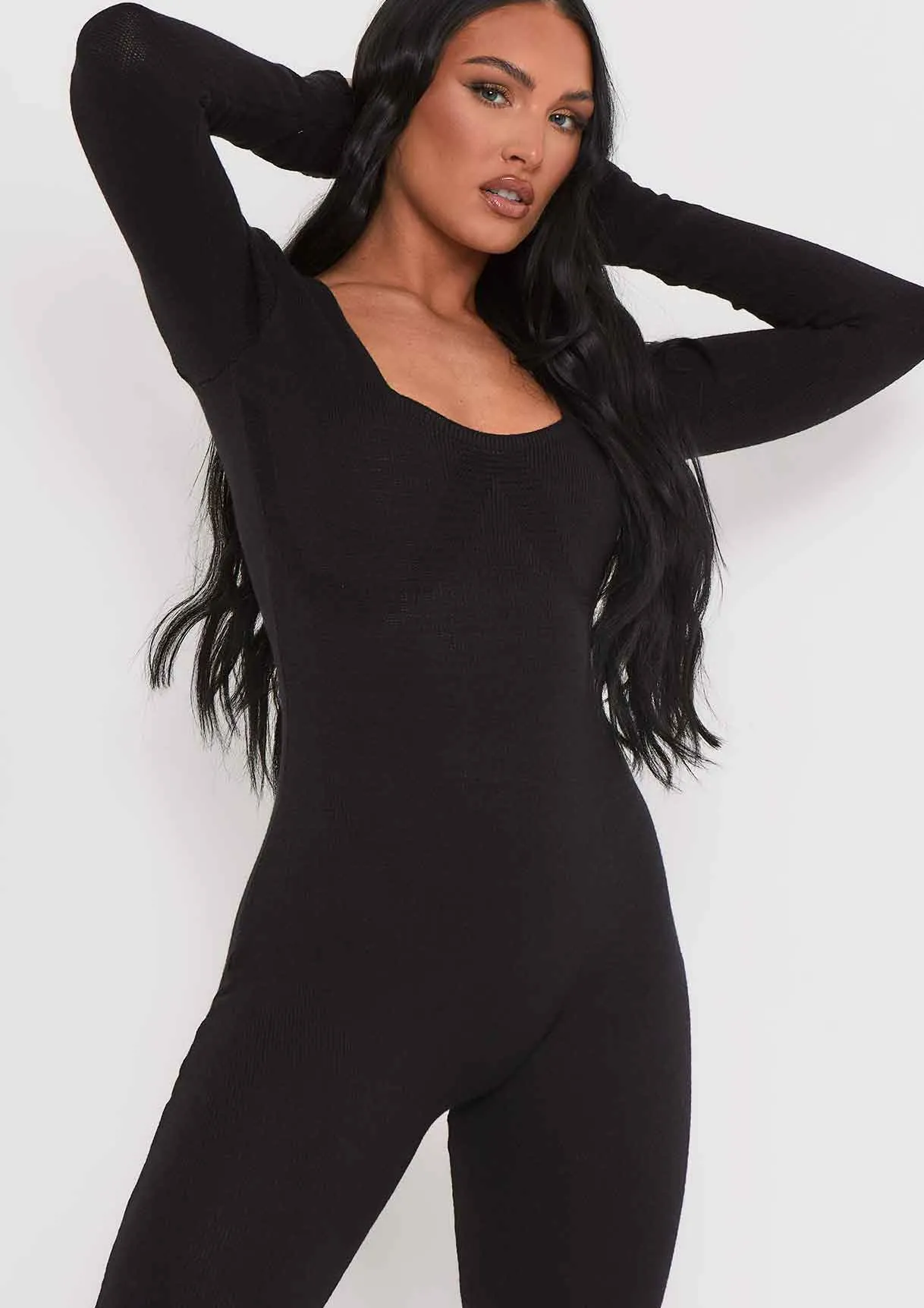 Savannah Black Knitted Long Sleeve Jumpsuit sold by Missy Empire product image thumbnail 2