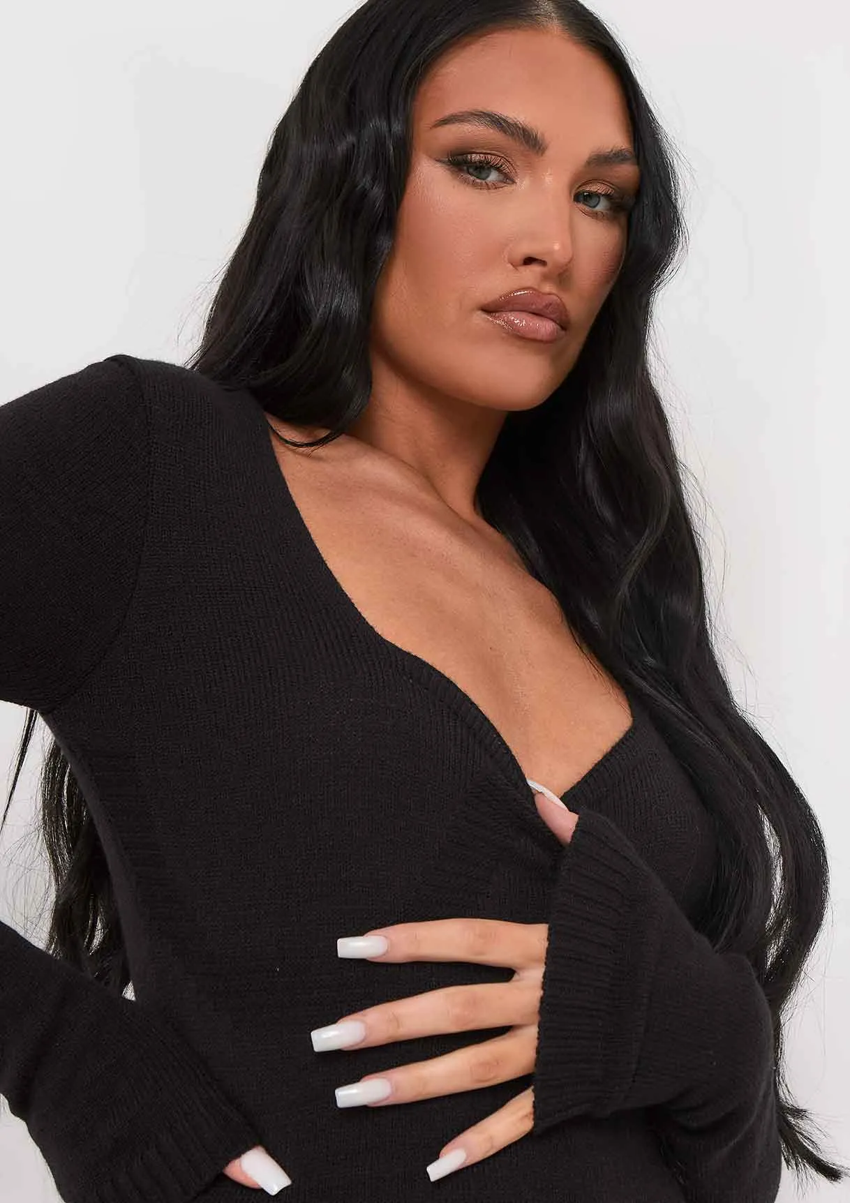 Savannah Black Knitted Long Sleeve Jumpsuit sold by Missy Empire product image thumbnail 3