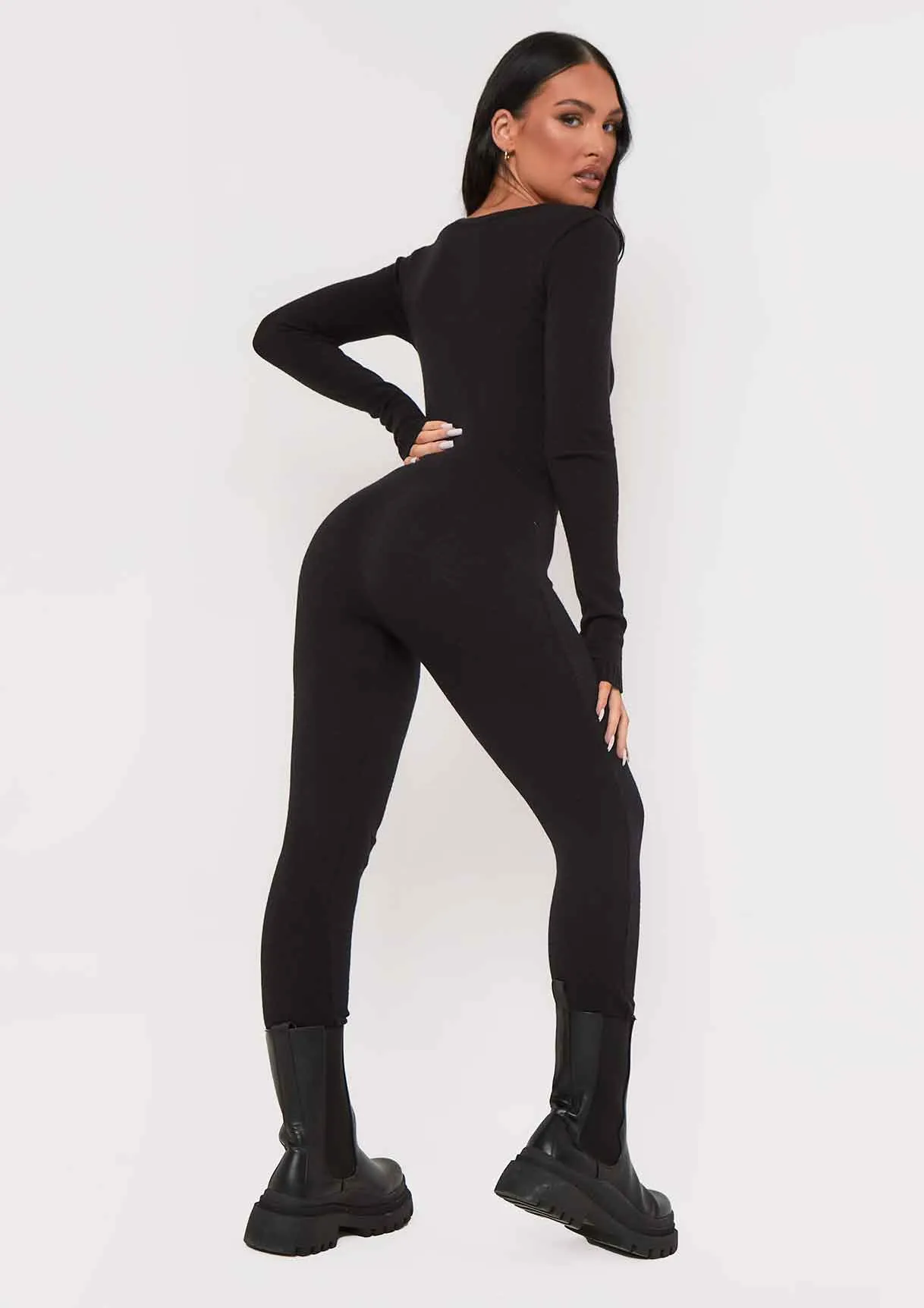 Savannah Black Knitted Long Sleeve Jumpsuit sold by Missy Empire product image thumbnail 4