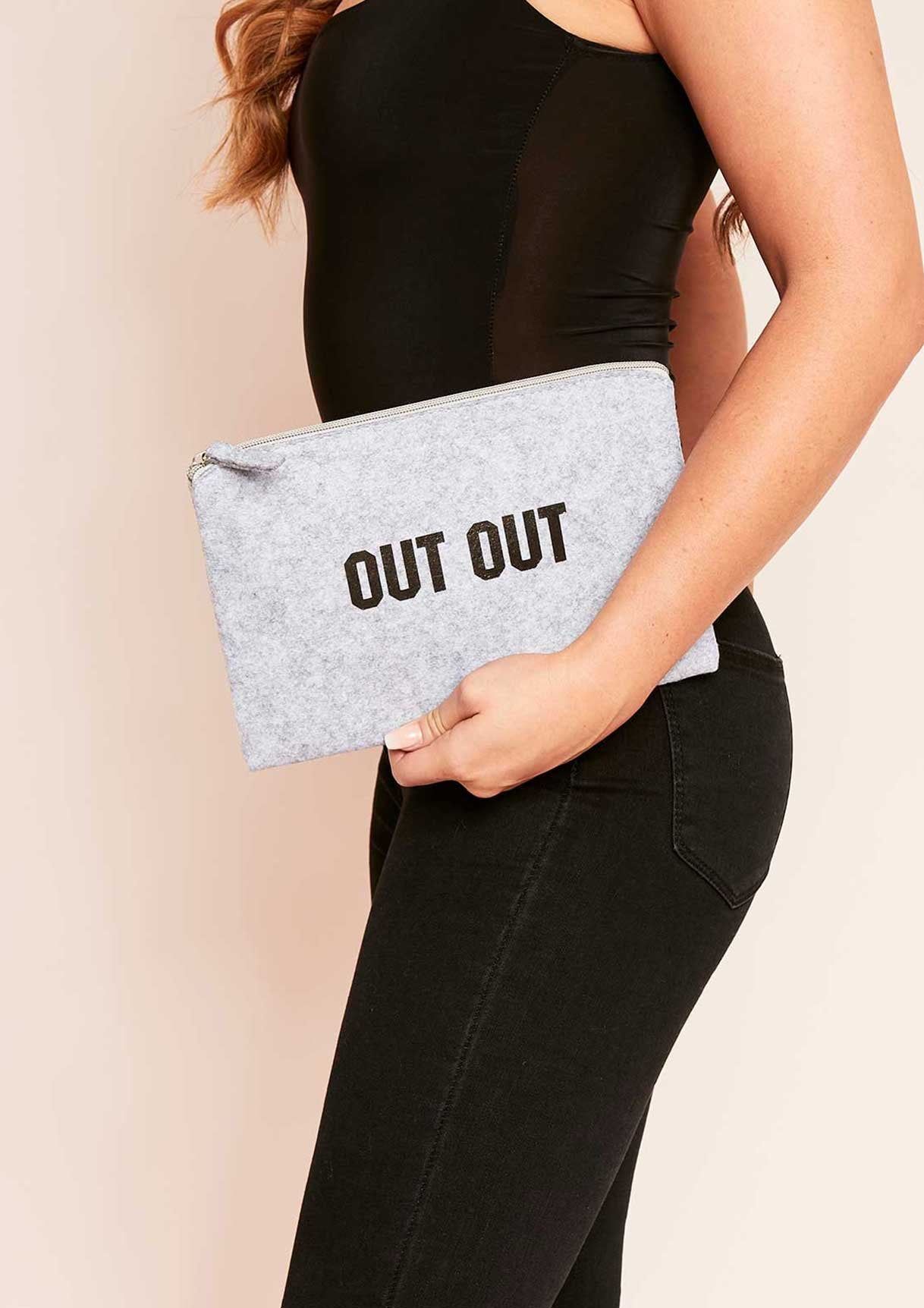 Tia Grey Slogan Out Out Clutch Bag sold by Missy Empire product image thumbnail 2