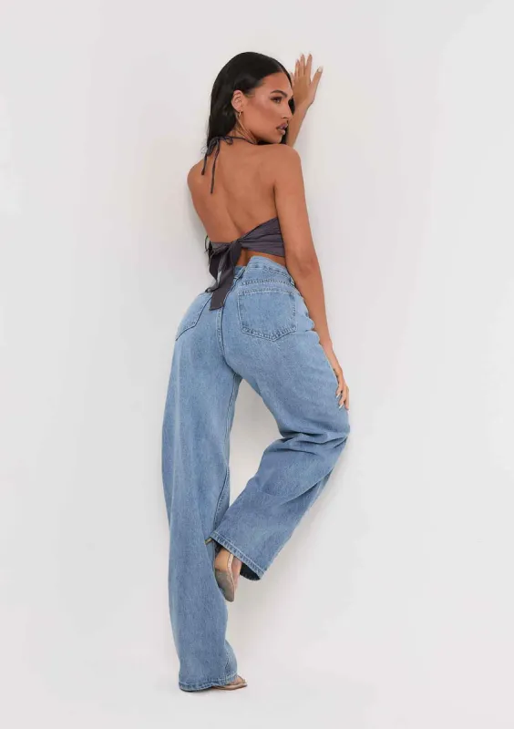 Aliyah Grey Cross Strap Satin Tie Pointed Hem Top sold by Missy Empire