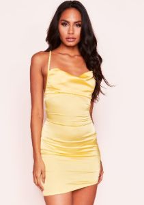 Aisha Yellow Cowl Lace Up Back Mini Dress sold by Missy Empire