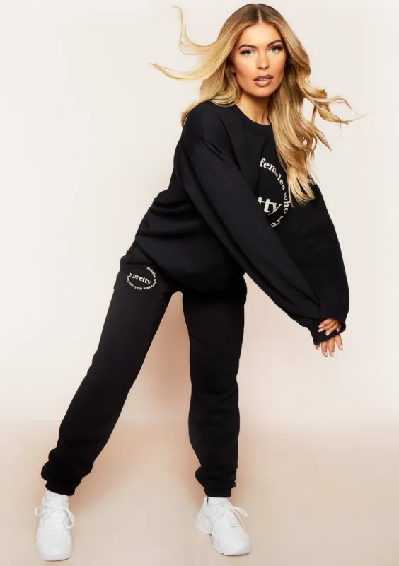 Madison Black Slogan Casual Joggers sold by Missy Empire