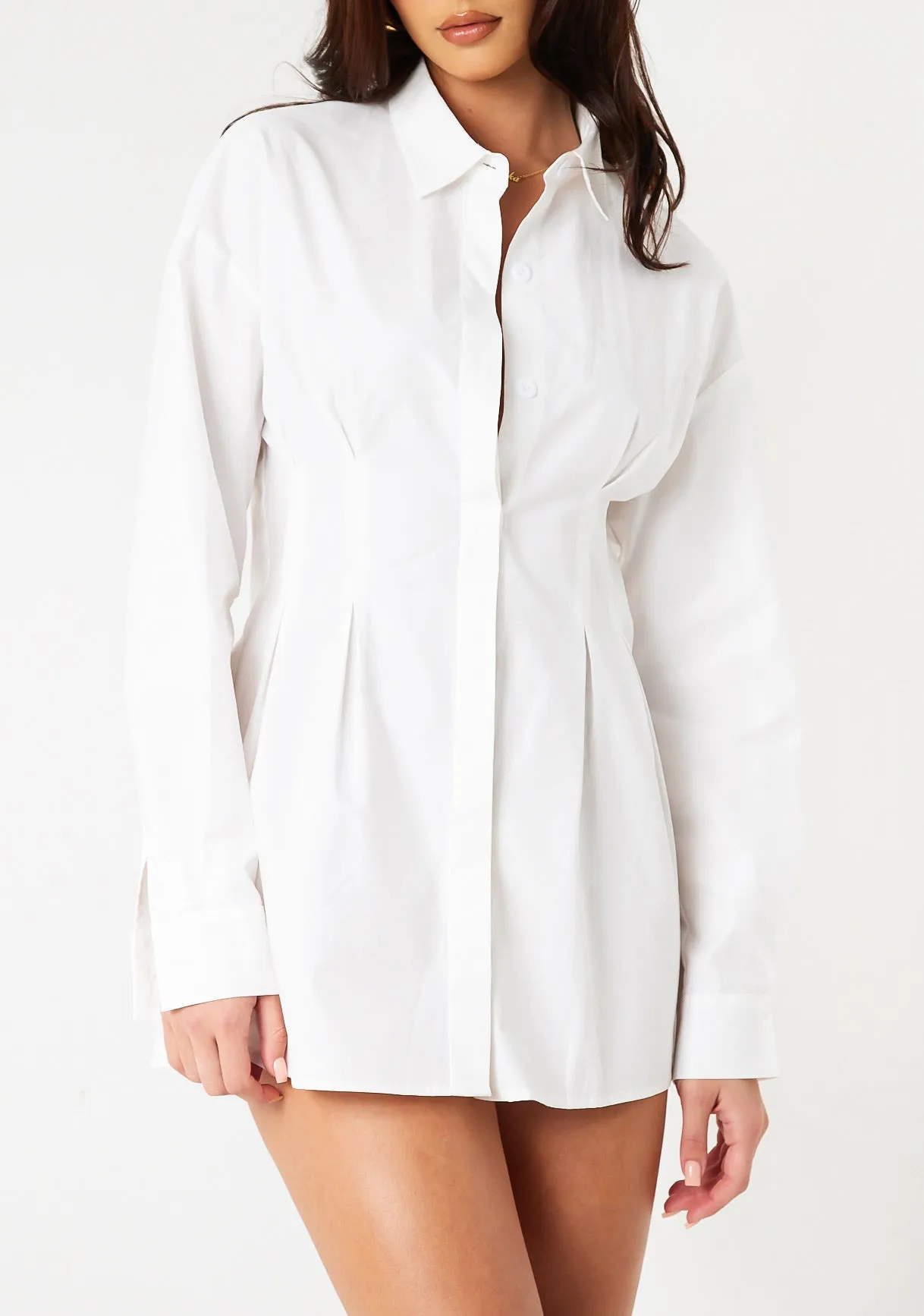 Maylah White Cinched Waist Mini Shirt Dress sold by Missy Empire product image thumbnail 2