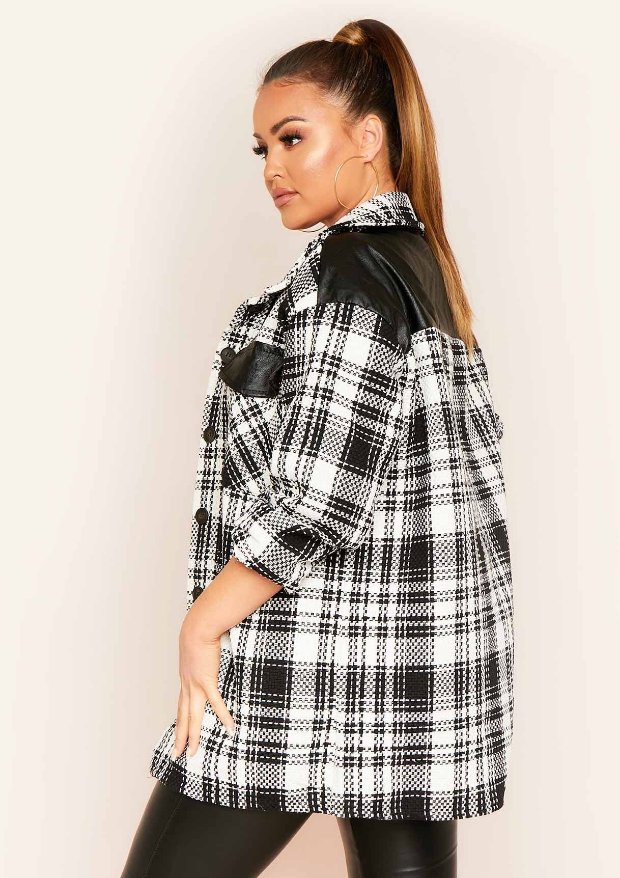 Taylor Black Faux Leather Check Print Longline Shacket sold by Missy Empire product image thumbnail 2