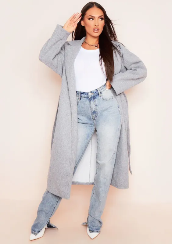 Pixie Grey Maxi Length Oversized Belted Coat sold by Missy Empire