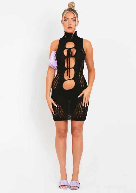 Naya Black Cut Out Laddered Mini Dress sold by Missy Empire