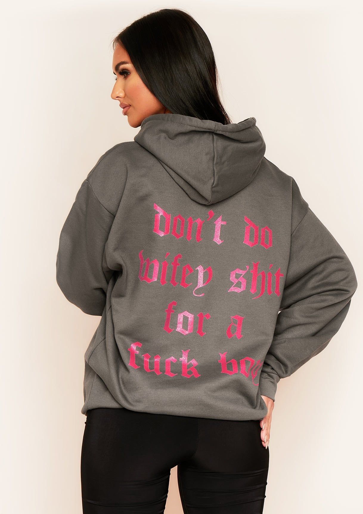 Clarina Charcoal Wifey Slogan Hoodie sold by Missy Empire