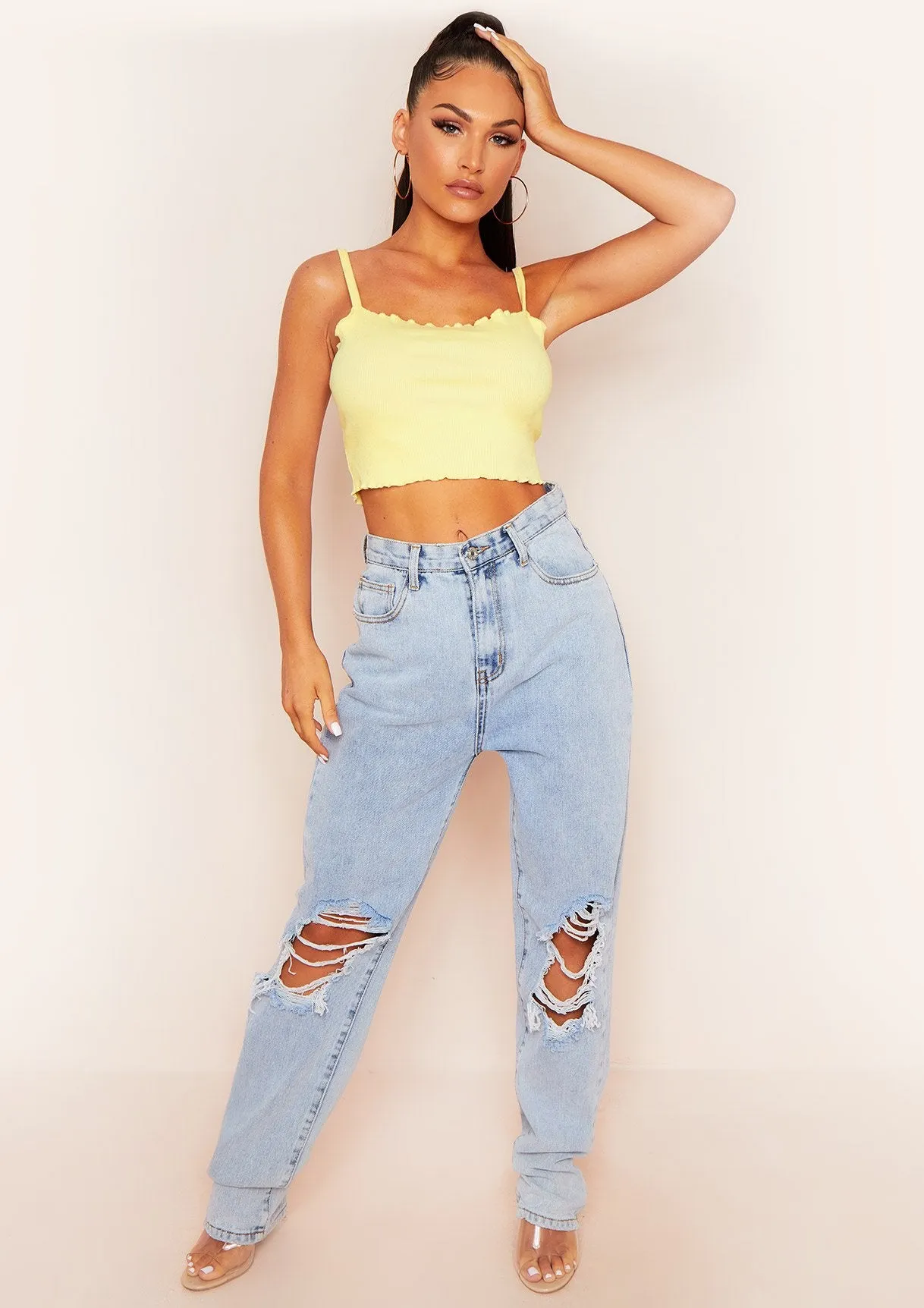 Faye Lemon Yellow Frill Hem Ribbed Crop Top sold by Missy Empire product image thumbnail 4