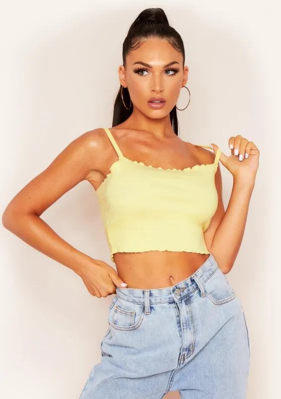 Faye Lemon Yellow Frill Hem Ribbed Crop Top sold by Missy Empire