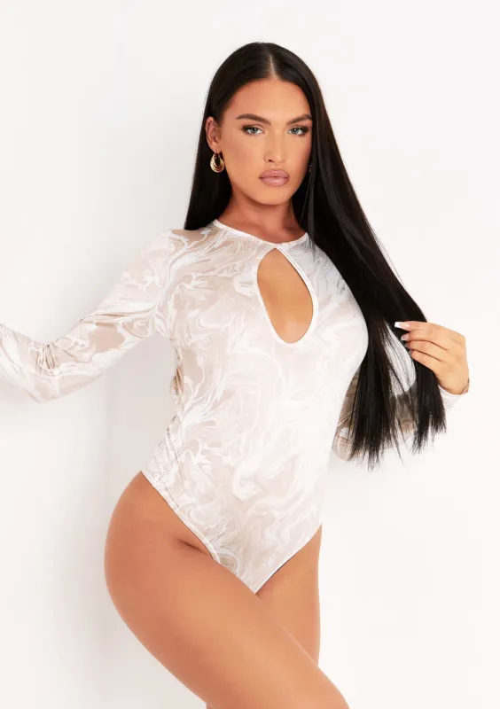 Kam Stone Print Keyhole Long Sleeved Bodysuit made by Missy Empire