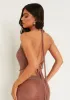 Kali Bronze Metallic Knit Cowl Top sold by Missy Empire