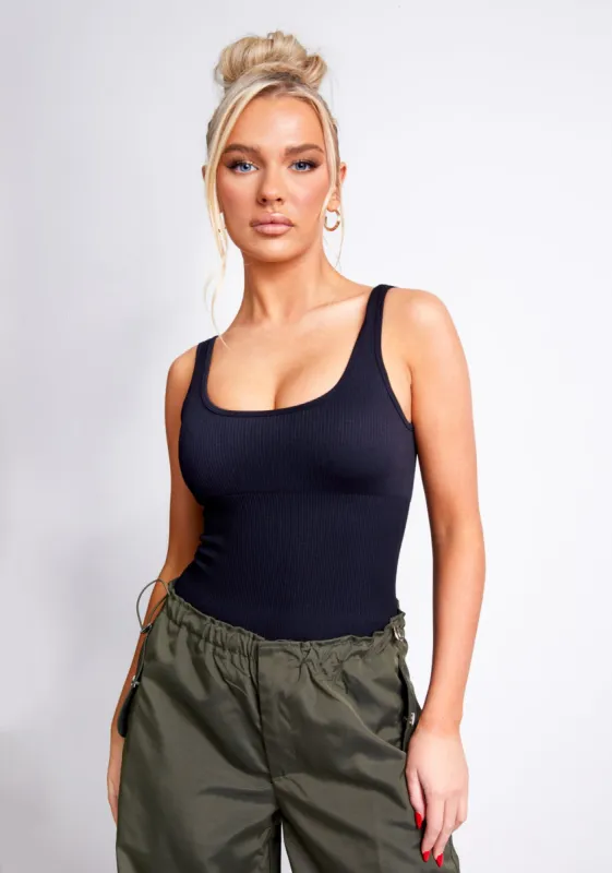 Charlotte Black Seamless Bodysuit made by Missy Empire