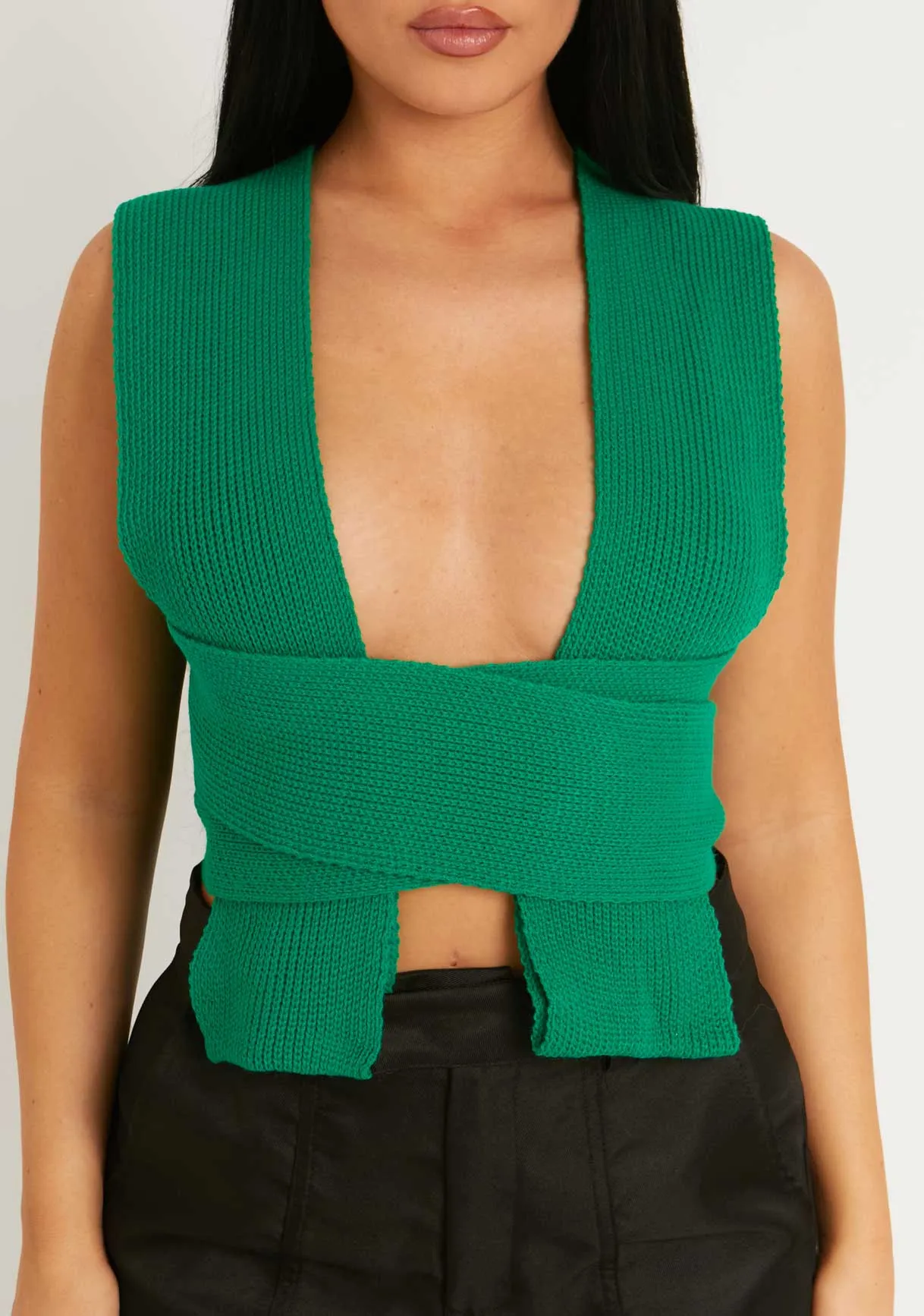 Daphne Green Knitted Wrap Crop Top sold by Missy Empire product image thumbnail 2