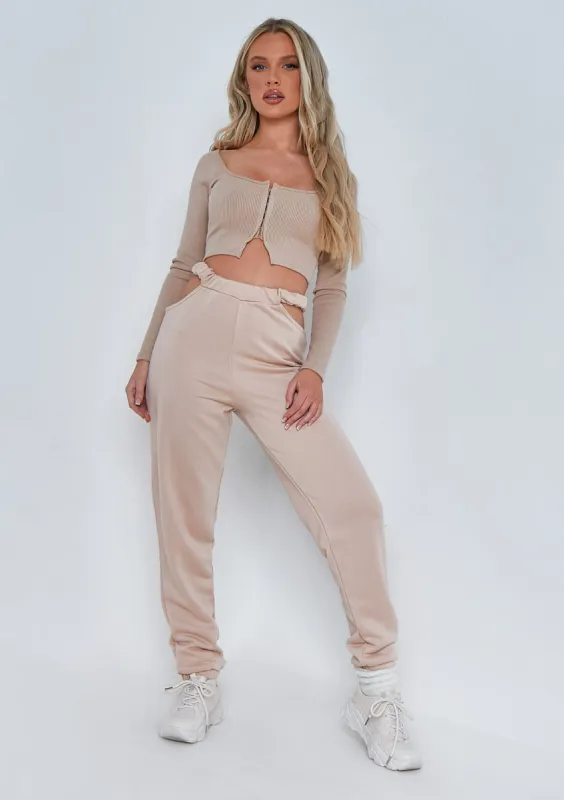 Marcella Beige Cut Out Waist Loop Back Jogger sold by Missy Empire