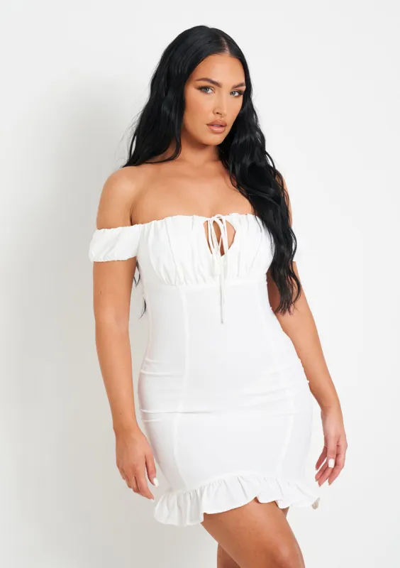 Khalani White Woven Frill Hem Mini Dress made by Missy Empire