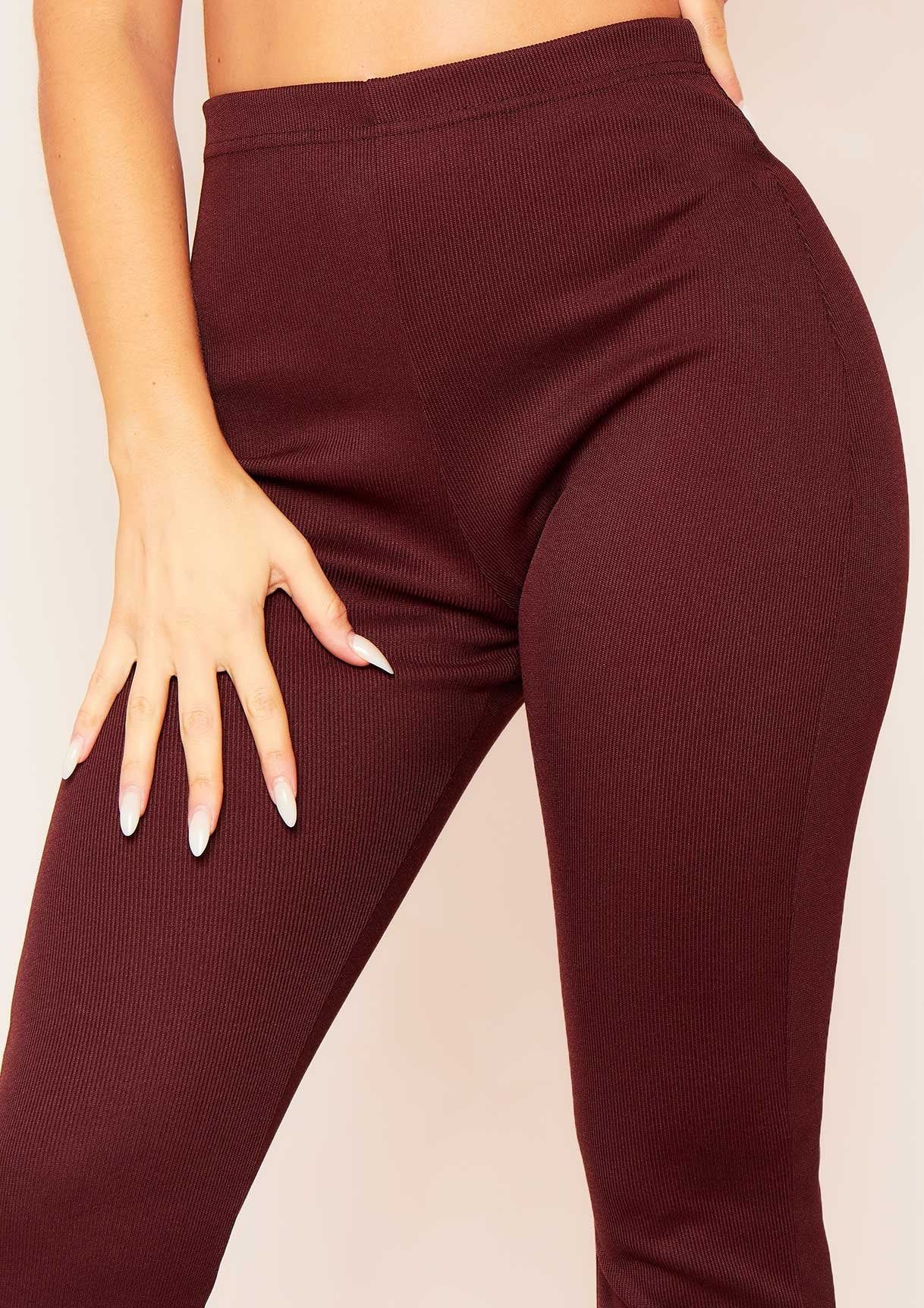 Jania Chocolate Thick Bandage Ribbed Flared Trousers sold by Missy Empire product image thumbnail 2