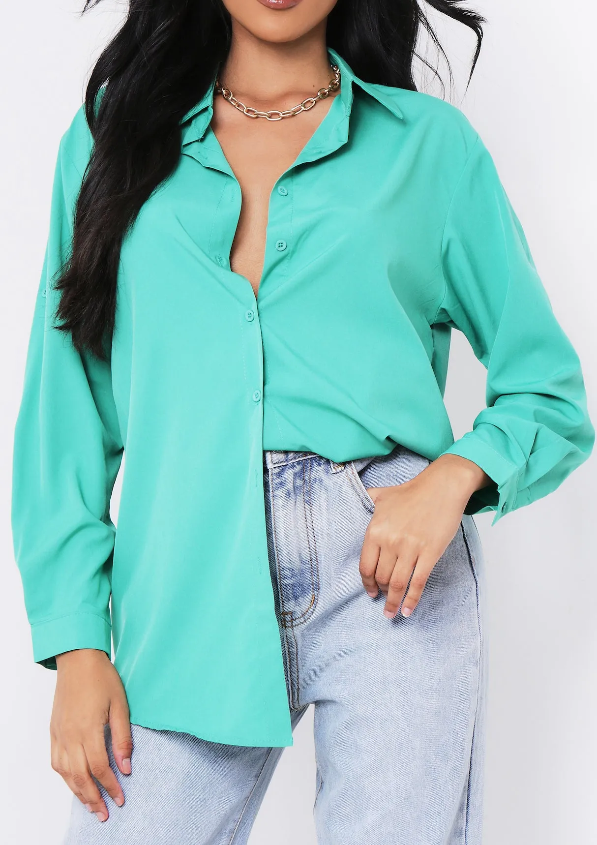 Aliza Green Oversized Button Up Shirt sold by Missy Empire product image thumbnail 4
