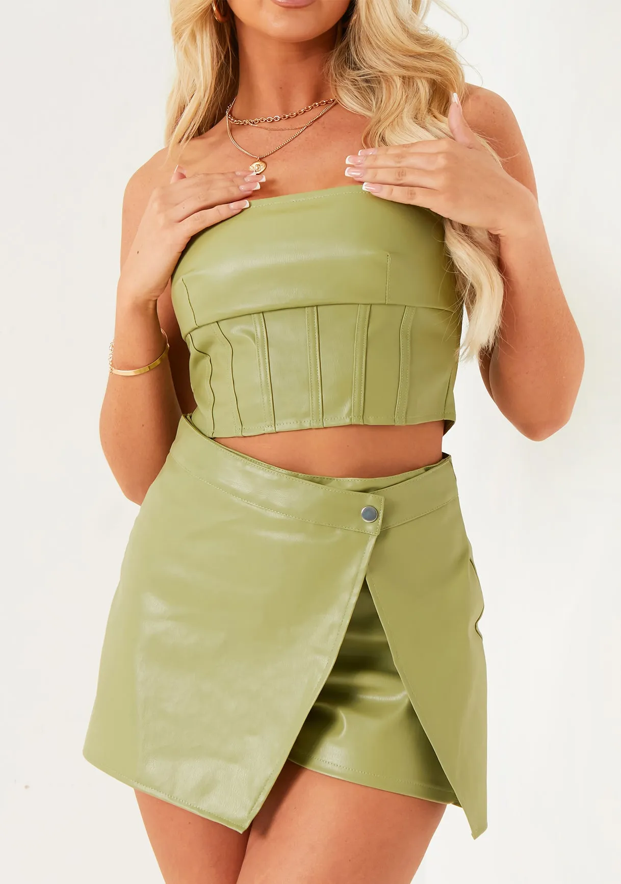 Aiyana Green Faux Leather Corset Top sold by Missy Empire product image thumbnail 3