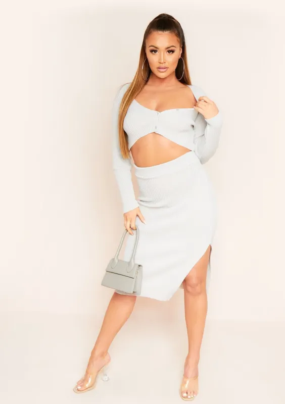 Jalia Light Grey Super Cropped Ribbed Knitted Cardigan sold by Missy Empire