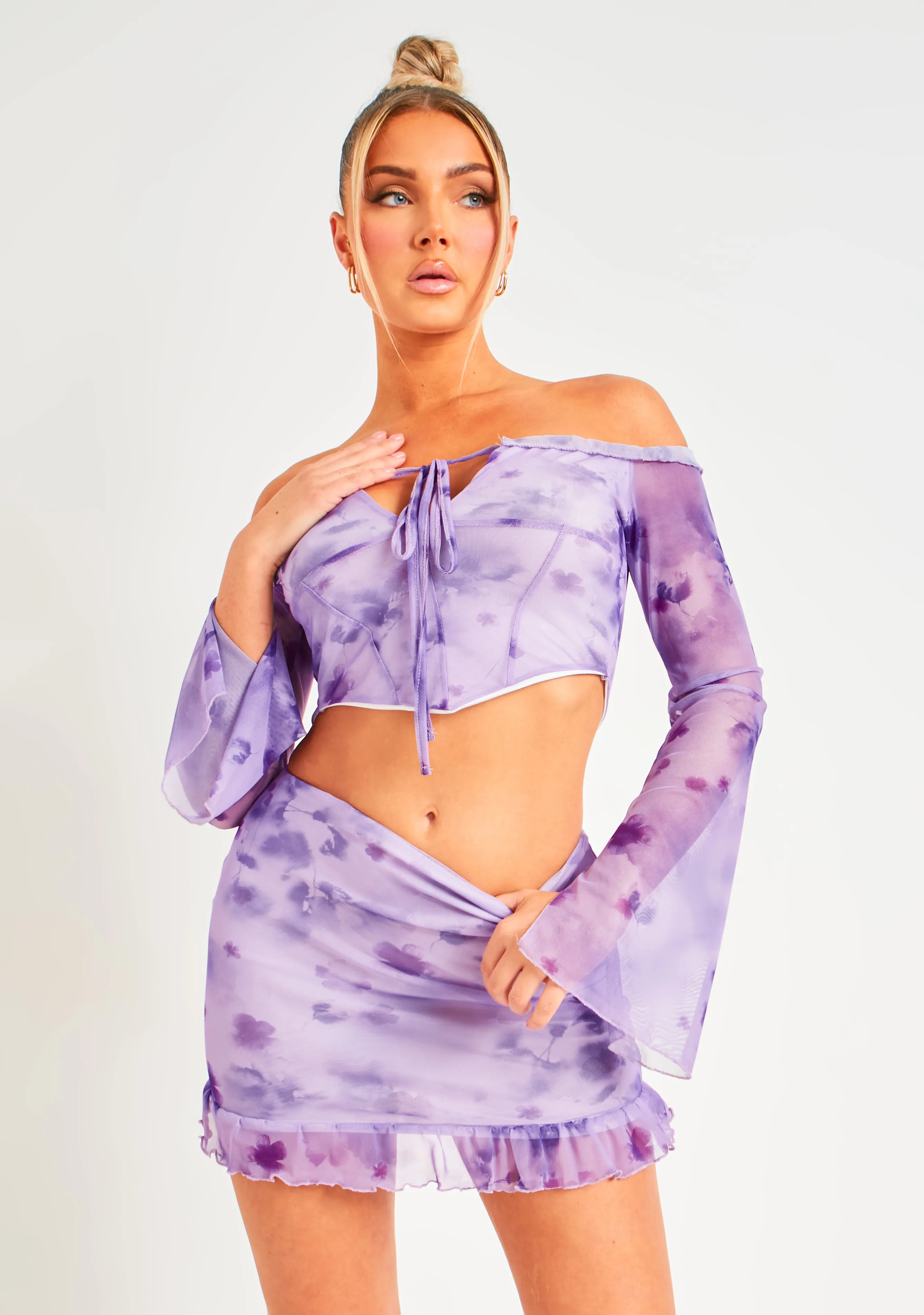 Gianna Purple Frill Floral Mesh Halter Neck Top sold by Missy Empire product image thumbnail 4