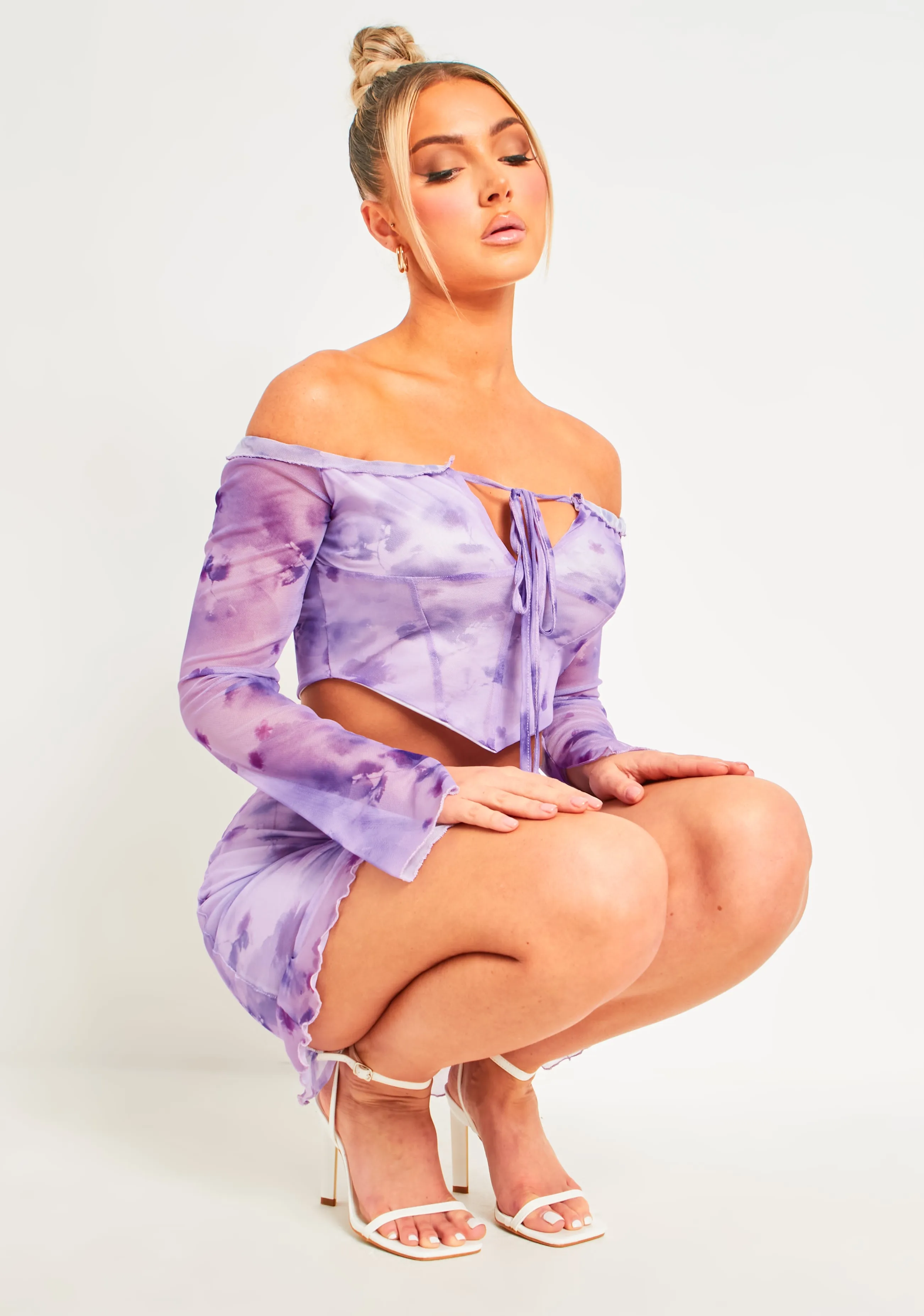 Gianna Purple Frill Floral Mesh Halter Neck Top sold by Missy Empire