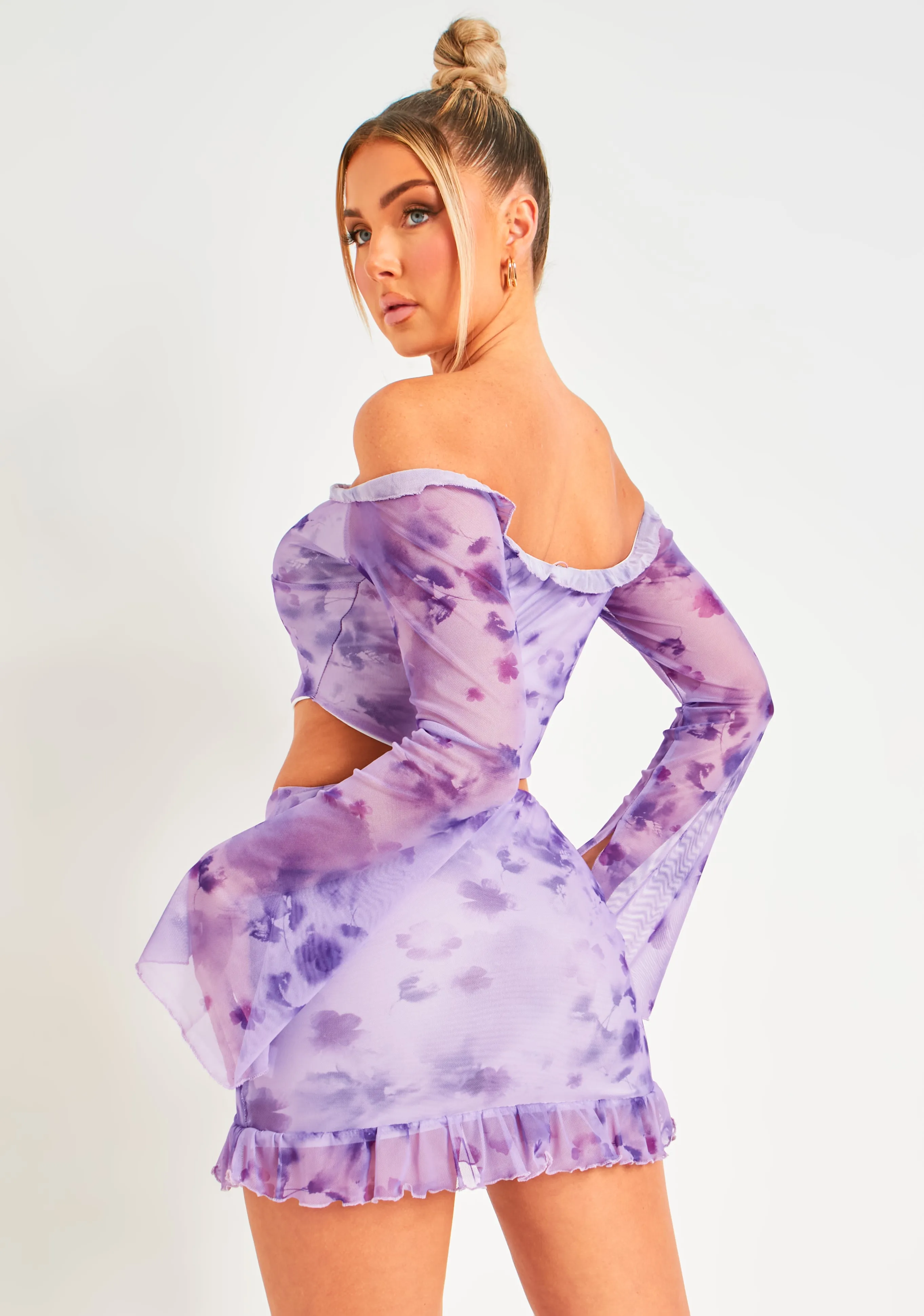 Gianna Purple Frill Floral Mesh Halter Neck Top sold by Missy Empire product image thumbnail 3