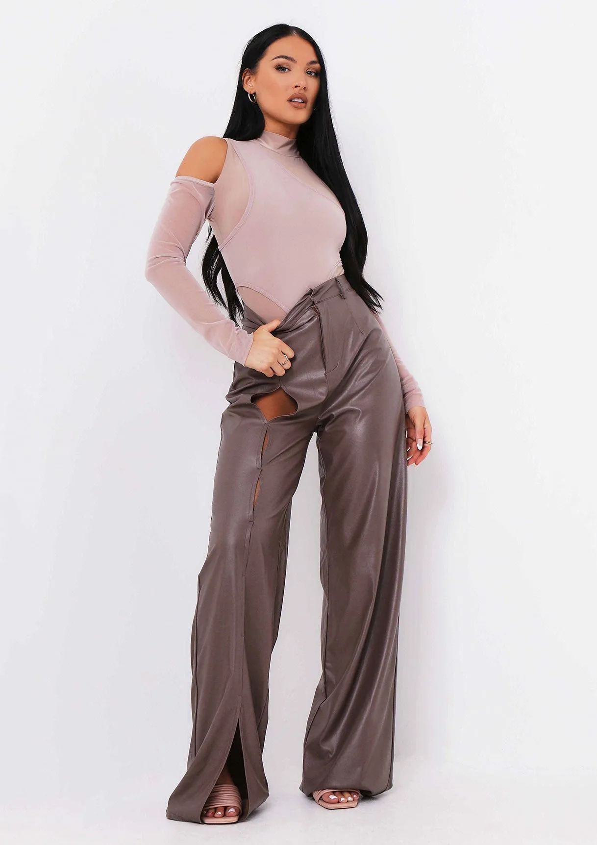 Alaia Sand Mesh Overlay Cut Out Bodysuit sold by Missy Empire product image thumbnail 4