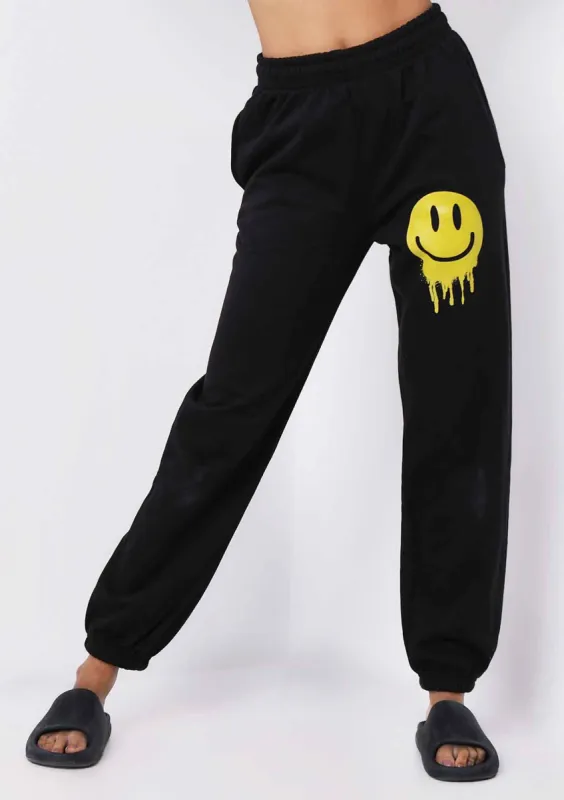 Rai Black Smiley Face Jogger made by Missy Empire
