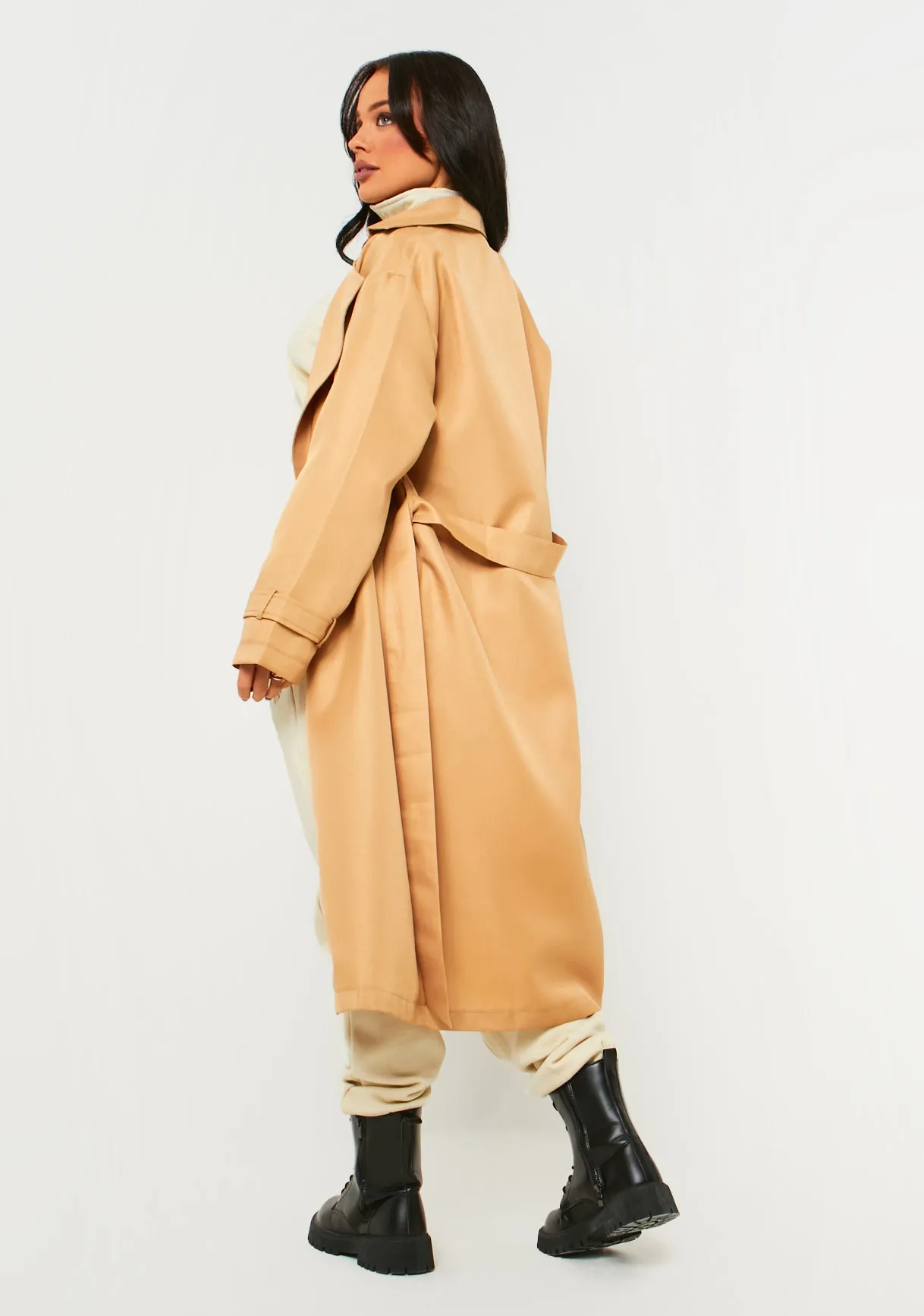 Janelle Beige Longline Classic Trench Coat sold by Missy Empire product image thumbnail 4