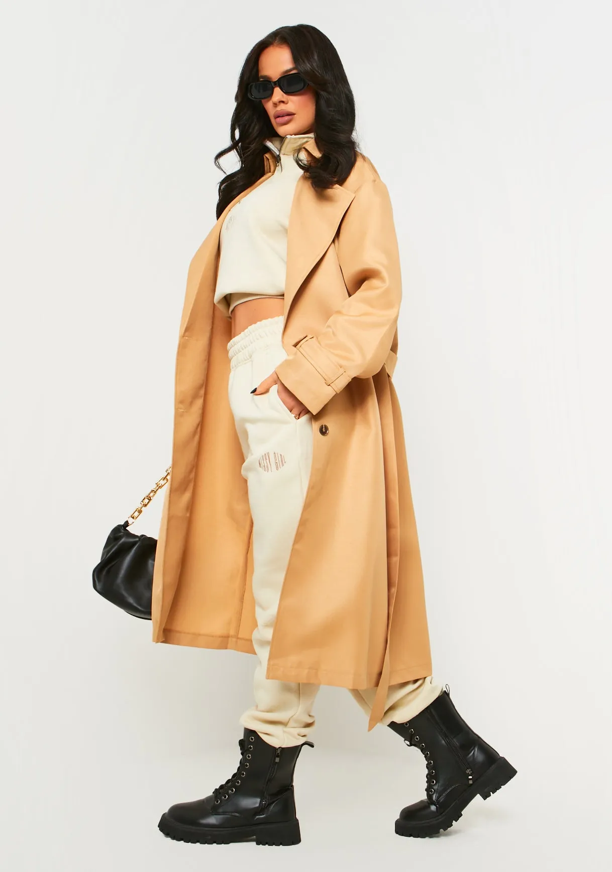 Janelle Beige Longline Classic Trench Coat sold by Missy Empire product image thumbnail 2