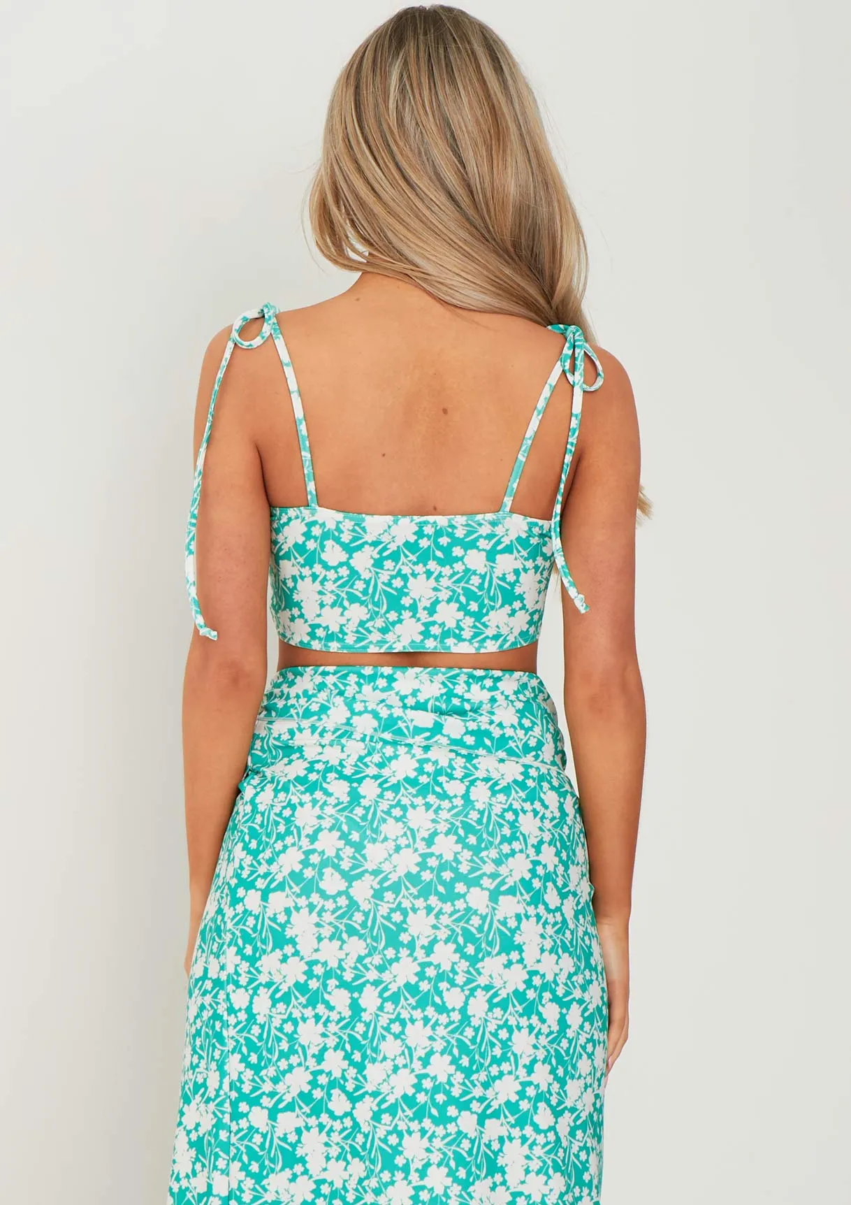 Lola Teal Green Floral Printed Tie Front Strappy Crop Bralet sold by Missy Empire product image thumbnail 3