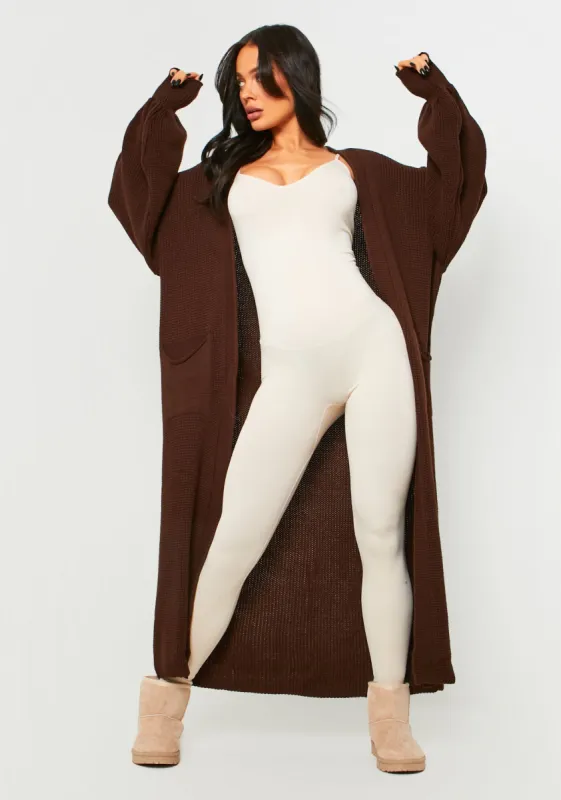 Nathalie Chocolate Balloon Sleeve Knitted Cardigan sold by Missy Empire