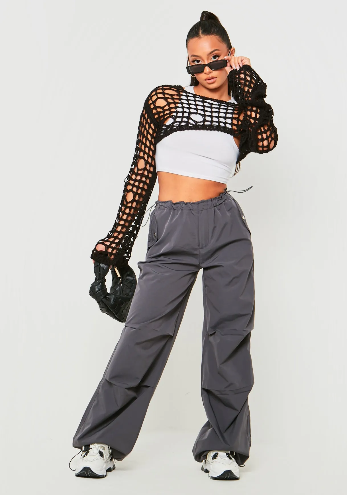 Marlowe Black Distressed Knit Long Sleeve Extreme Crop Top sold by Missy Empire product image thumbnail 4