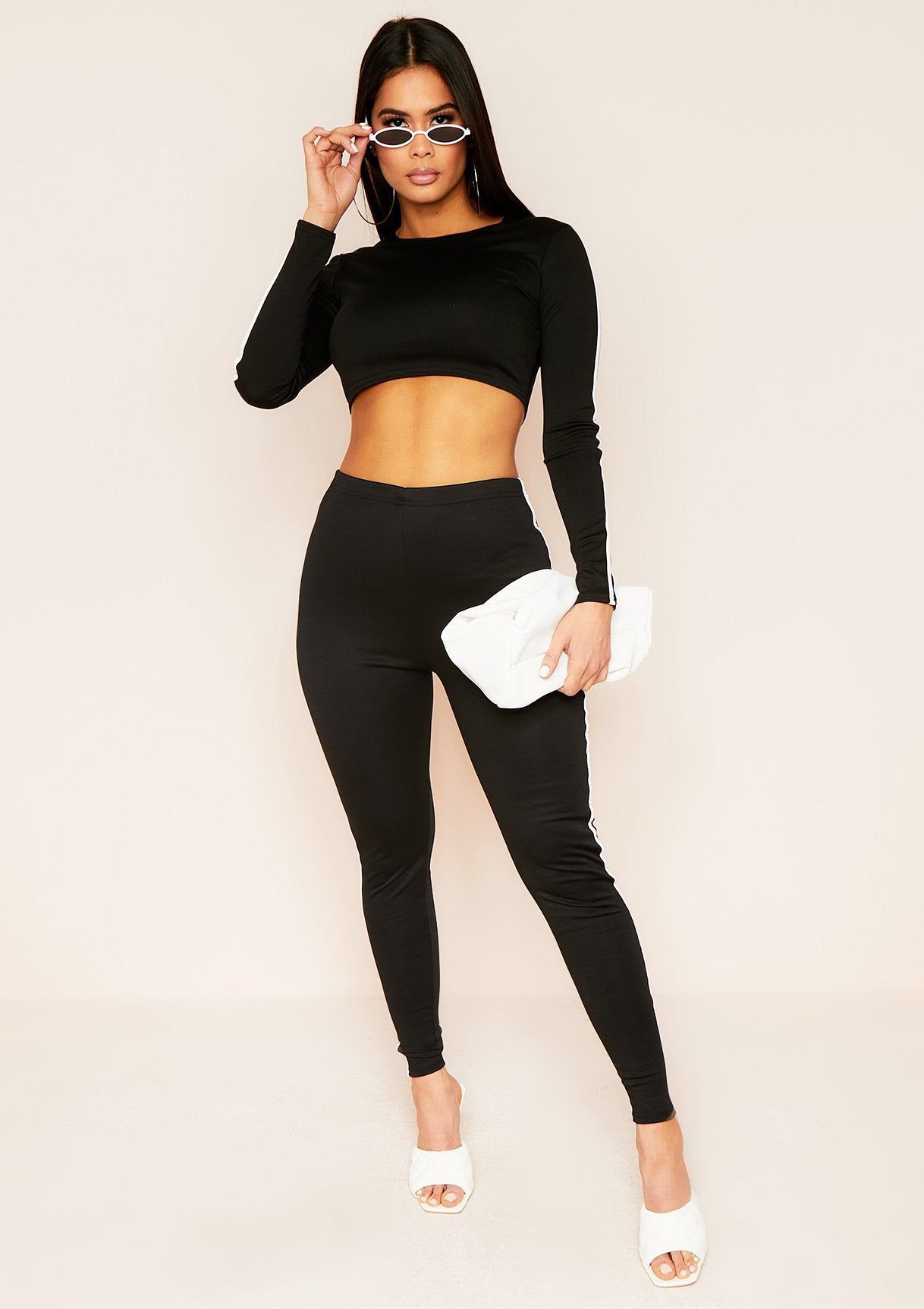 Holly Black Contrast Stripe Crop Top sold by Missy Empire product image thumbnail 4