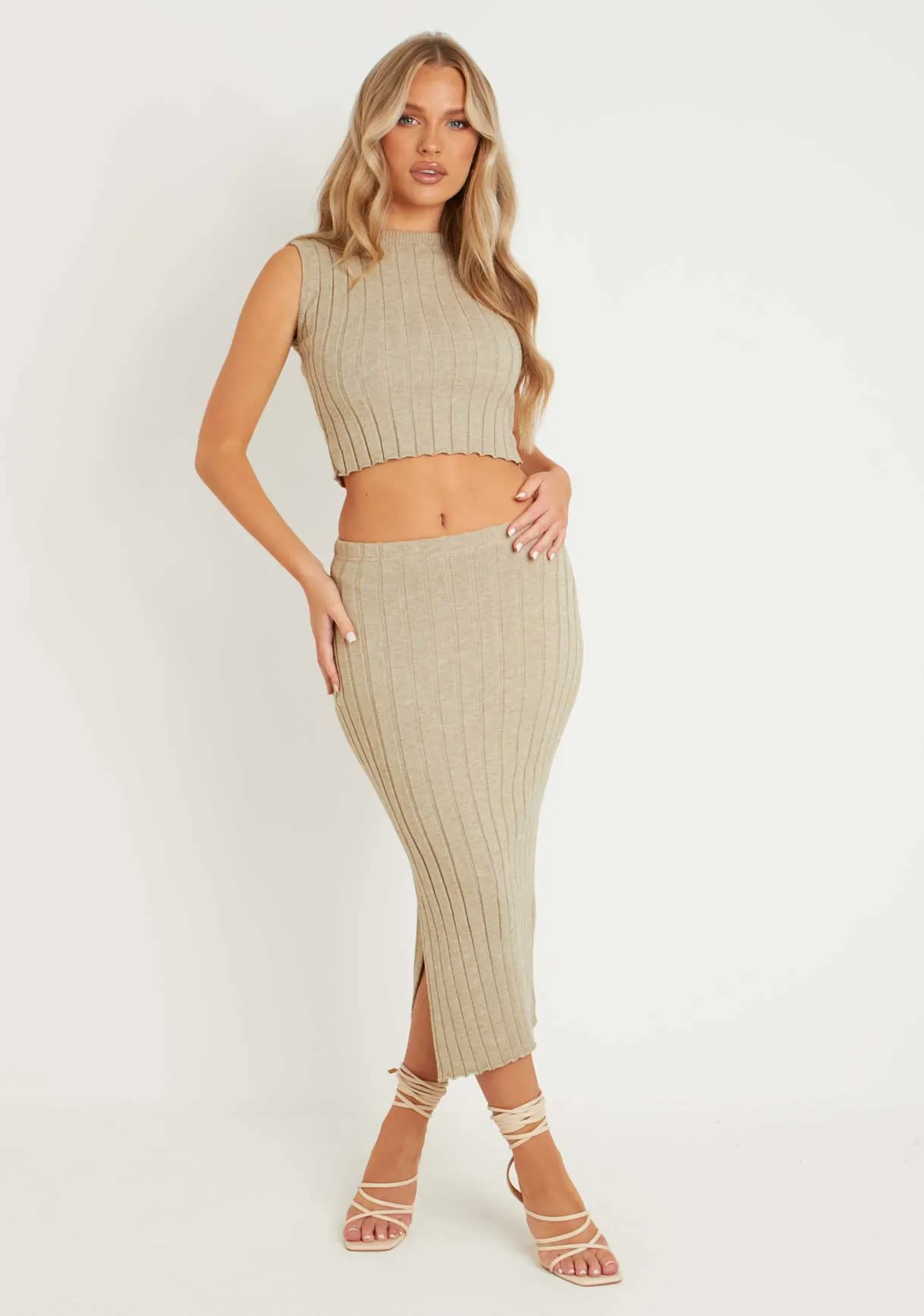 Antonia Stone Knitted Maxi Skirt With Split sold by Missy Empire product image thumbnail 4