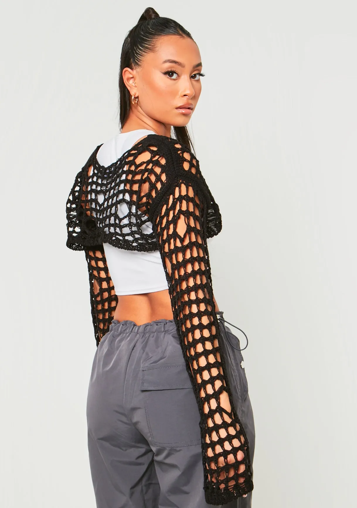 Marlowe Black Distressed Knit Long Sleeve Extreme Crop Top sold by Missy Empire product image thumbnail 3