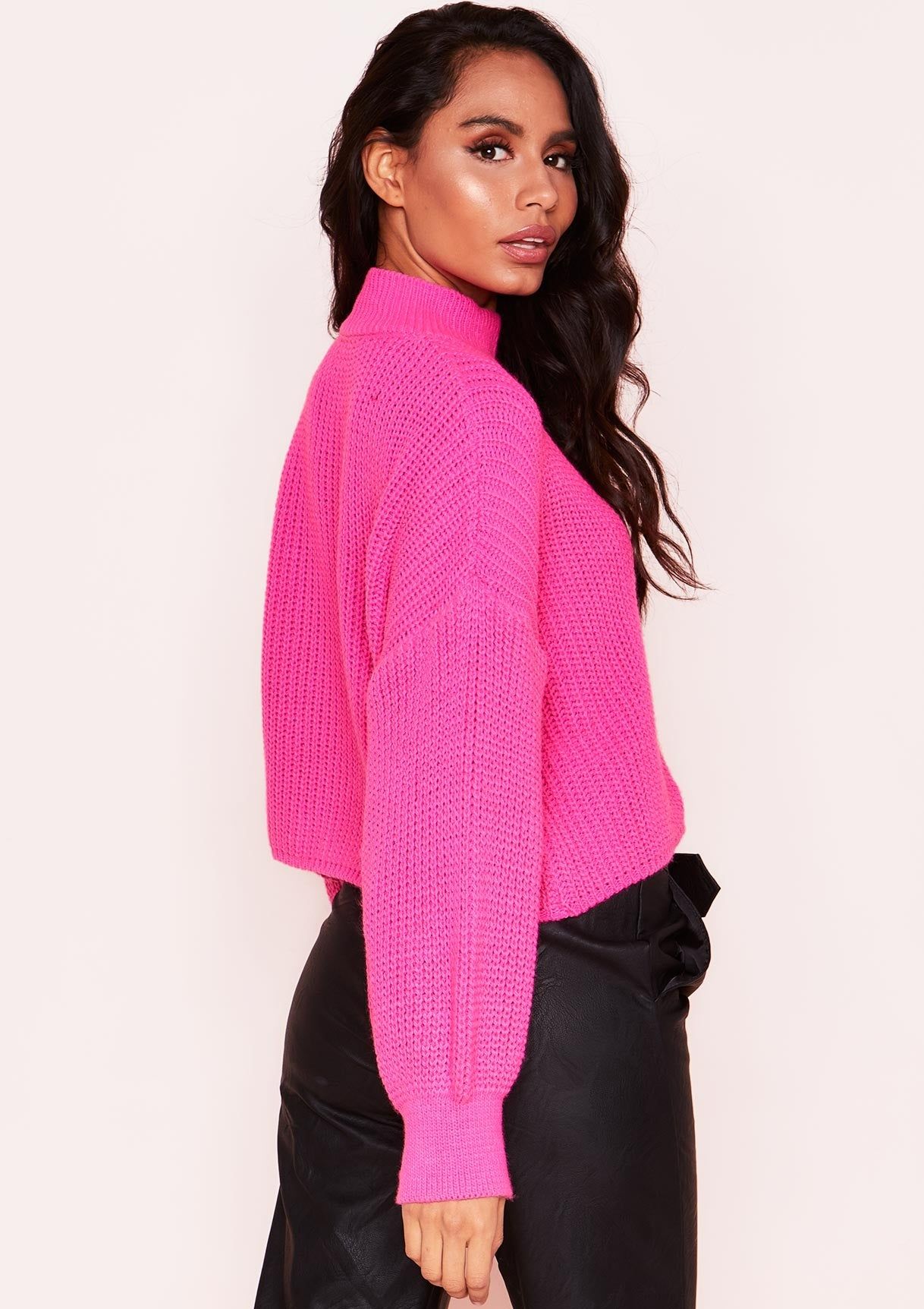 Gee Hot Pink Knit High Neck Jumper sold by Missy Empire product image thumbnail 2