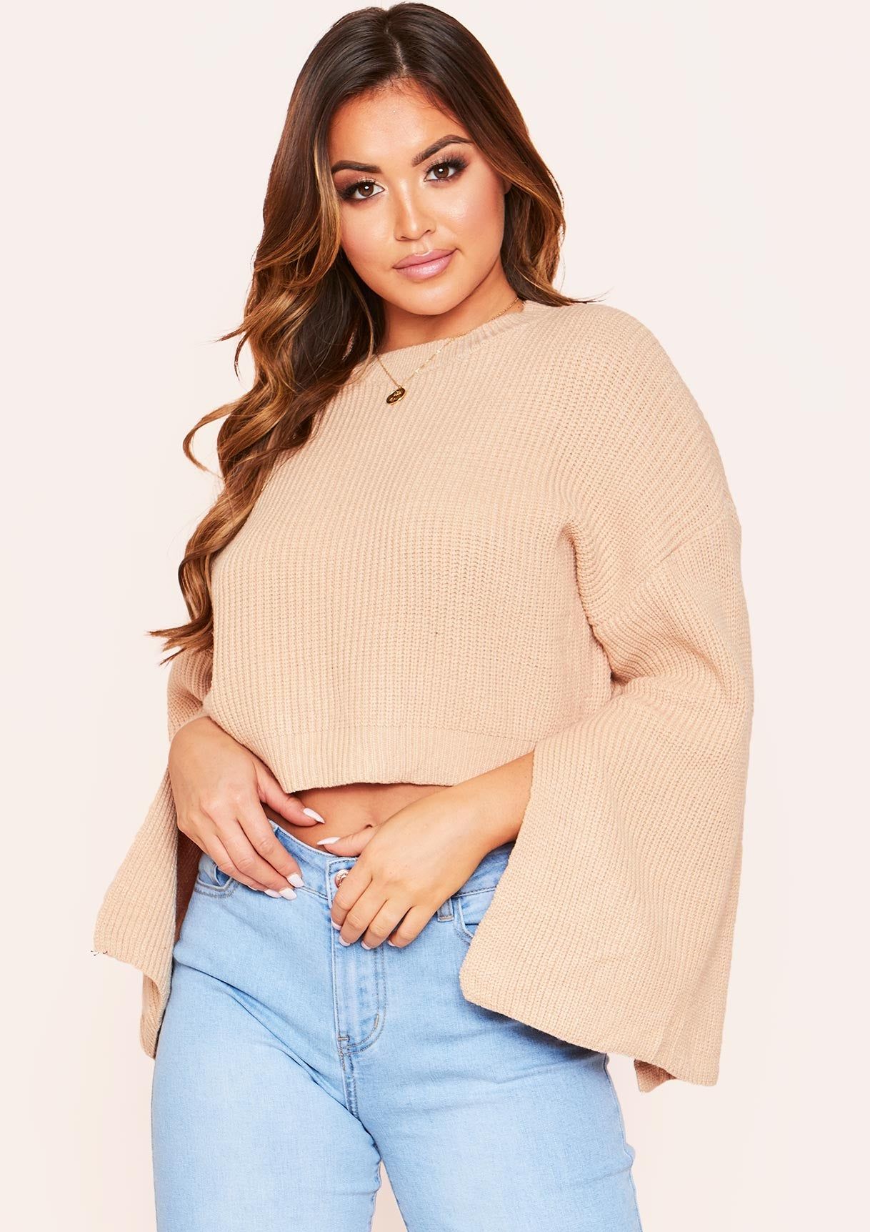 Daisy Nude Knit Split Sleeve Jumper sold by Missy Empire