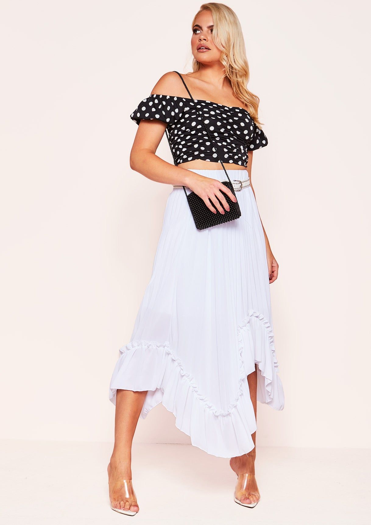 Kimberly Black Polkadot Bardot Crop Top sold by Missy Empire product image thumbnail 2