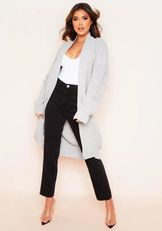 Sophie Grey Oversized Boyfriend Ribbed Knitted Maxi Cardigan sold by Missy Empire