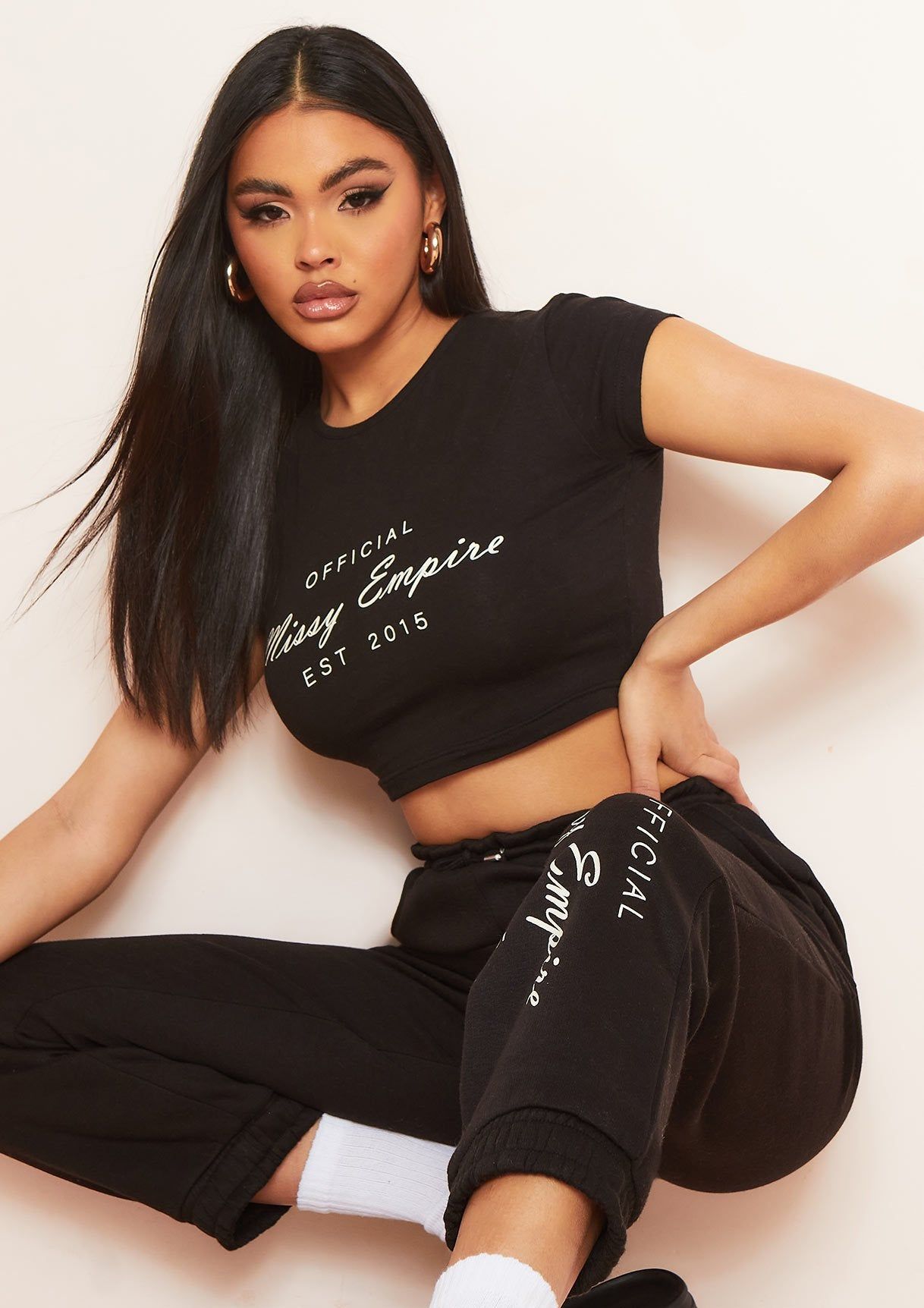 Sara Black Missy Empire Slogan Cap Sleeve Crop Top sold by Missy Empire