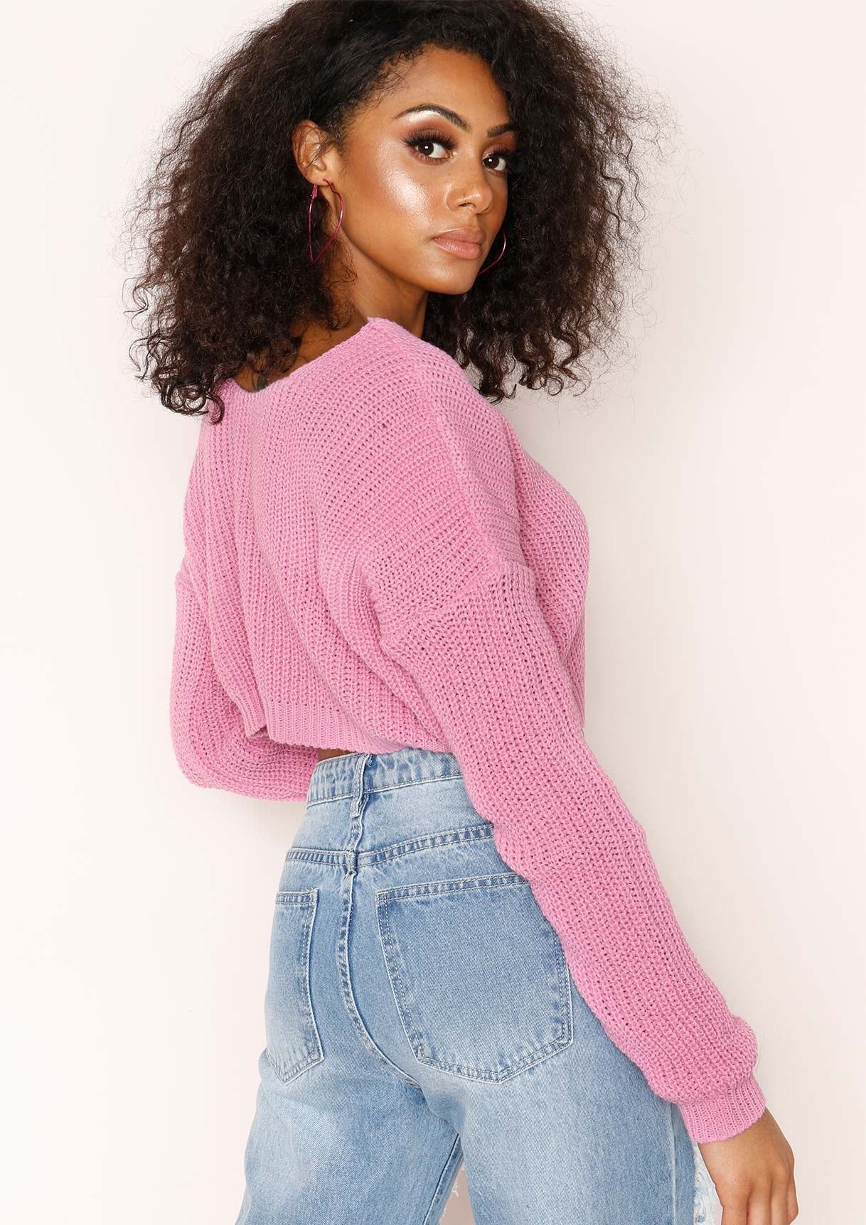 Kaye Candy Pink Knit Cropped Jumper sold by Missy Empire product image thumbnail 4