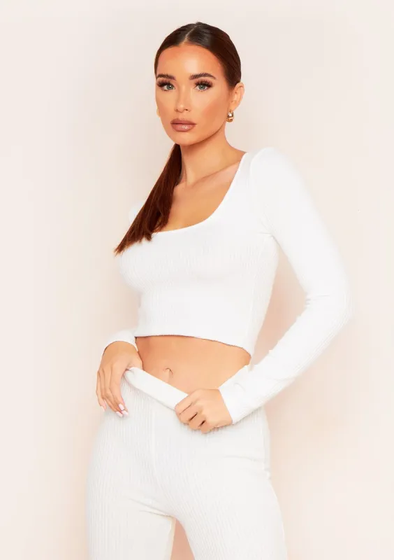 Ella Cream Brushed Rib Long Sleeve Square Neck Crop Top sold by Missy Empire