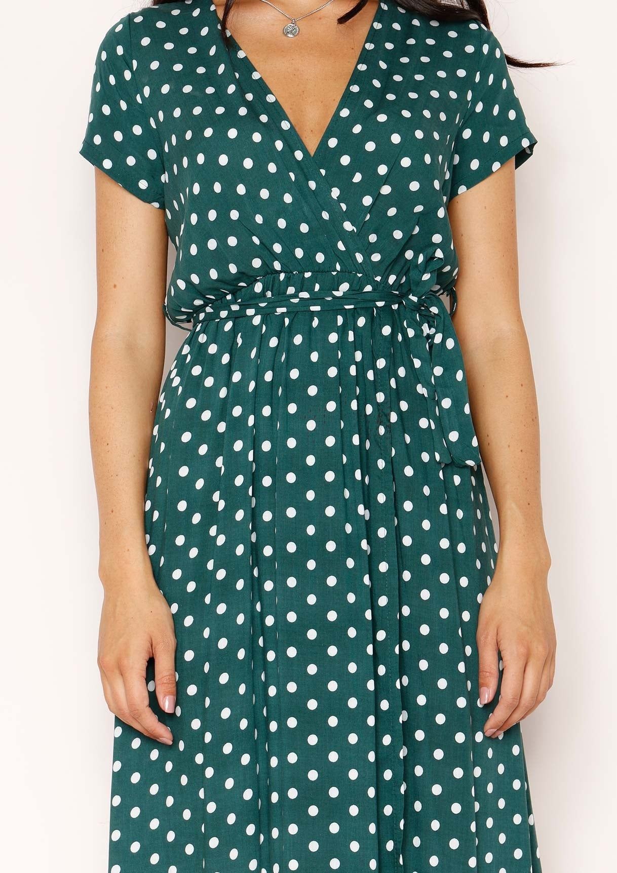 Hannah Emerald Green Polkadot Wrap Front Maxi Dress sold by Missy Empire product image thumbnail 2