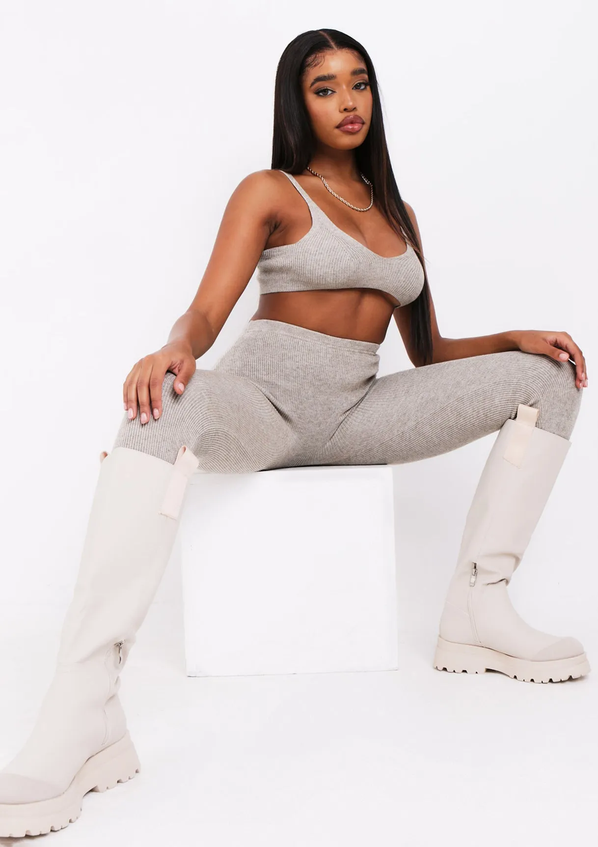 Saffron Oat Knitted Rib Plunge Bralet sold by Missy Empire product image thumbnail 5