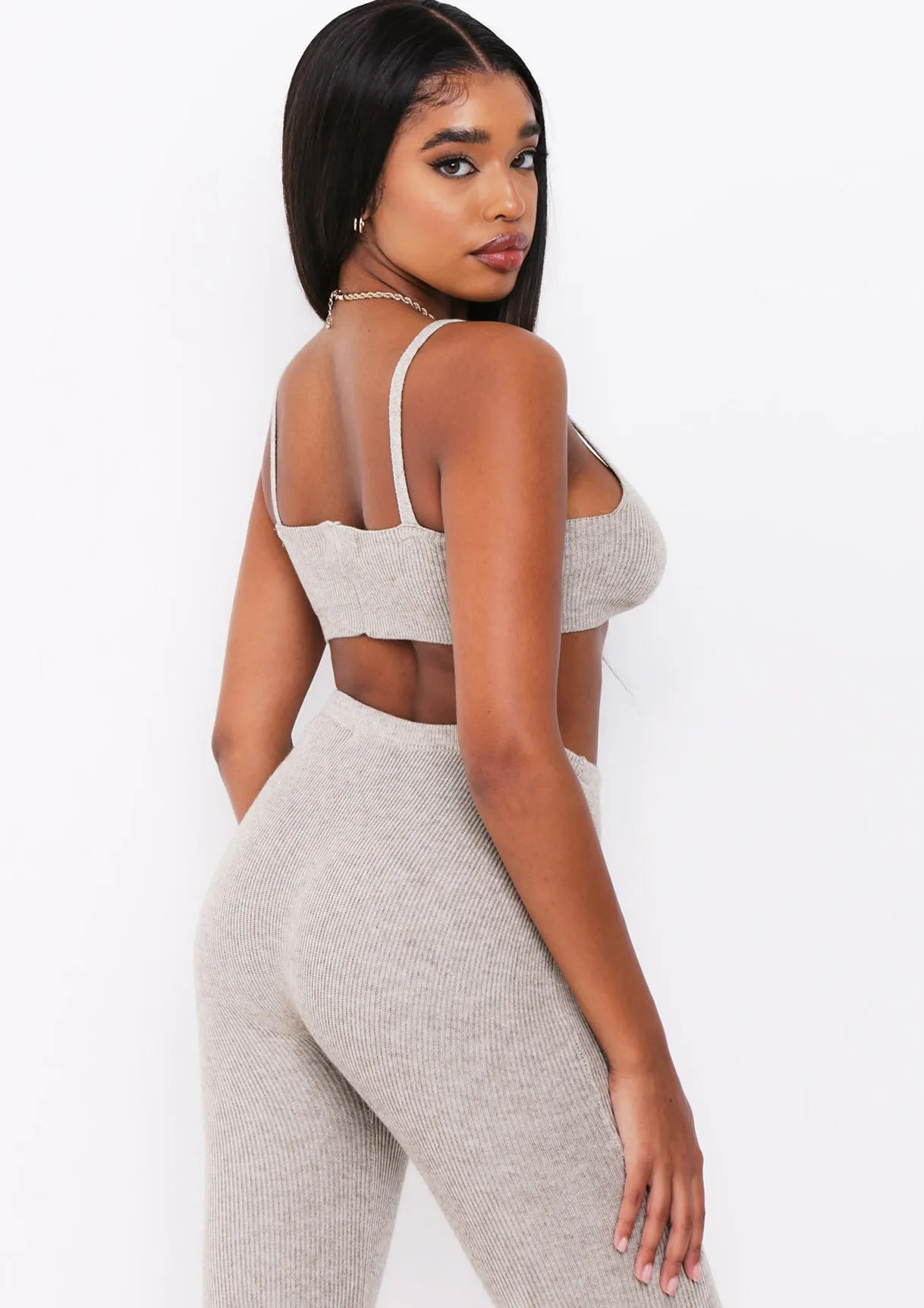 Saffron Oat Knitted Rib Plunge Bralet sold by Missy Empire product image thumbnail 3