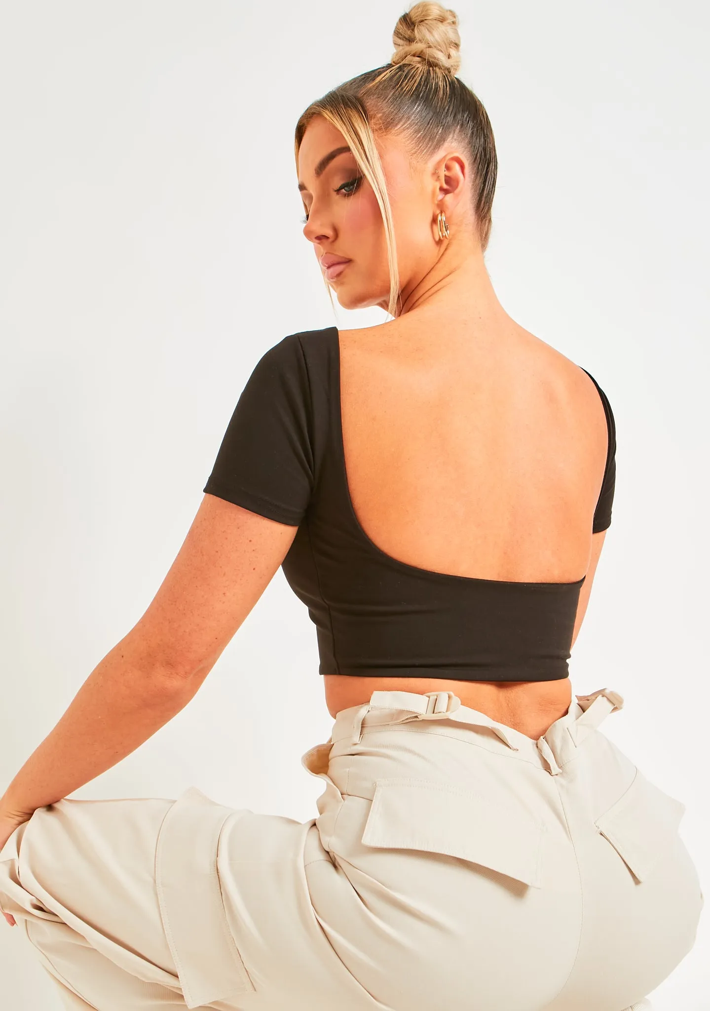 Elle Black Premium Sculpt Backless Crop Top sold by Missy Empire