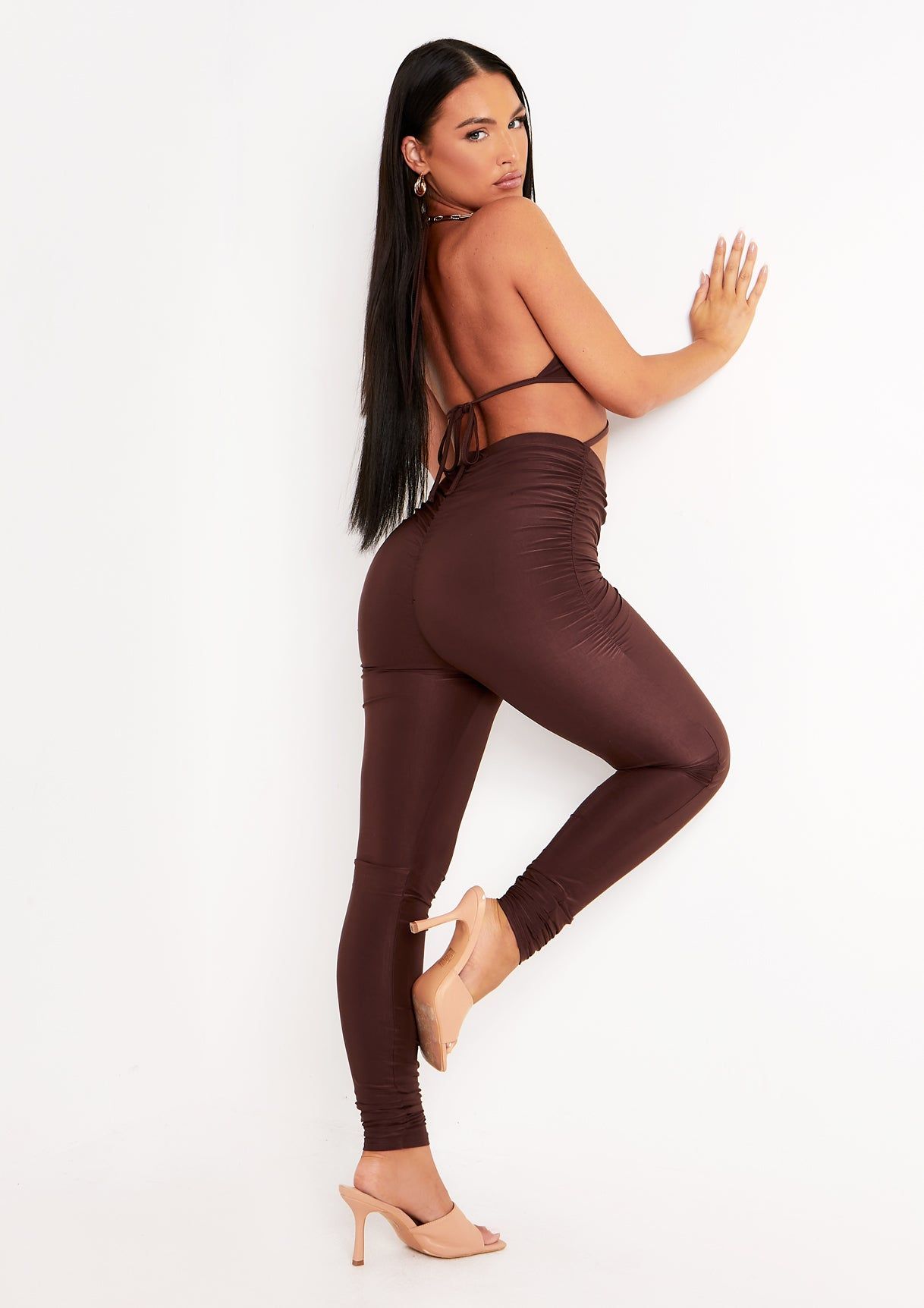 Faye Chocolate Halterneck Cut Out Jumpsuit sold by Missy Empire product image thumbnail 3